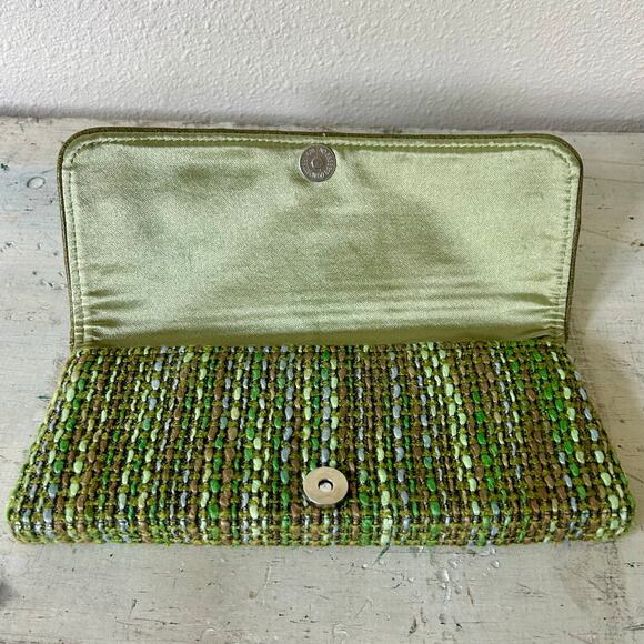 Shiraleah clutch hand bag green tweed fabric satin liner retro office siren - Picture 2 of 11